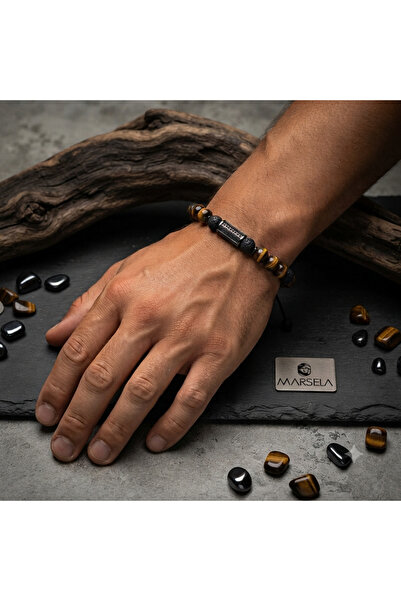 Generic Brand Natural Stone Men's Bracelet with Steel Detail