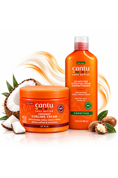 Cantu العناية بالشعر الطبيعي - كريم تحديد تجعيدات الشعر بجوز الهند + بلسم مرط...