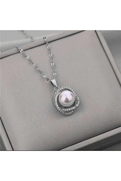 Peach Jewelry Γυναικείο μενταγιόν από ατσάλι τιτανίου με μαργαριτάρι και ζιργκόν