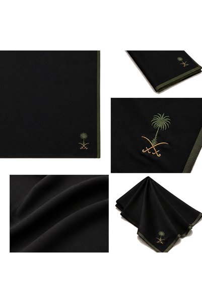 HAWRAA ABAYA طرحة سوداء بشعار السعودية زواية و حواف باللون اخضر