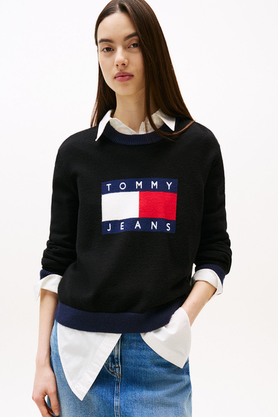 Tommy Jeans Logolu Regular Fit Bisiklet Yaka Kazak KAZAK DW0DW20970 BDS