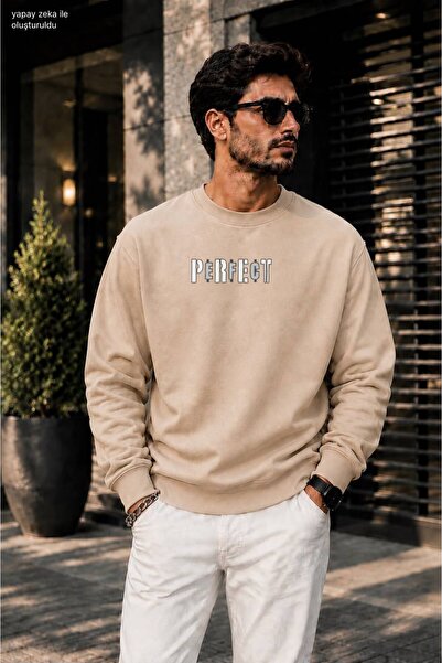 caddekombin Men's Perfect Minimal Lettering Crew Neck Casual Regular Fit Swea...