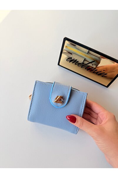 emelimin Women's Baby Blue Multi-Compartment Zippered Snap Fastener Card Hold...