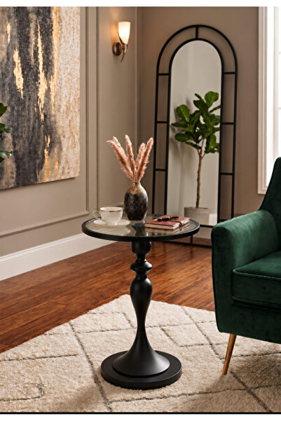 Royal Home طاولة جانبية دائرية سوداء بتصميم منحني أنيق