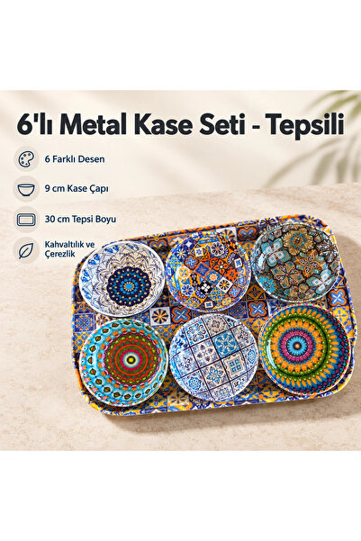 Tepsili 6'lı Metal Kase Seti / Çerezlik