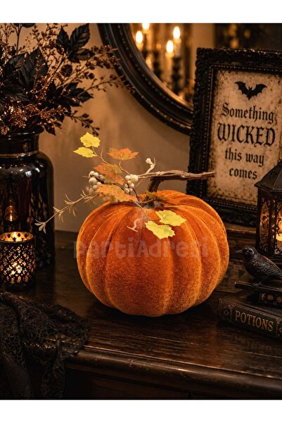 Parti Adresi Dekoratif Turuncu Kadife Balkabağı 14 cm – Halloween ve Sonbahar...
