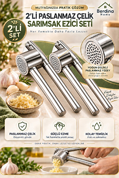 Berdina Home 2-Piece Steel Garlic Crusher Press with Practical Chamber Garlic...