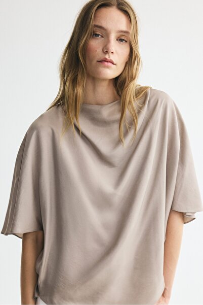 H&M Drapeli Saten Gabardin Bluz