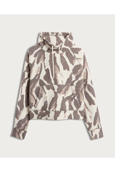 Noravelle Women's Coffee/Cream Patterned High-Neck Fleece Sweatshirt - Kangar...