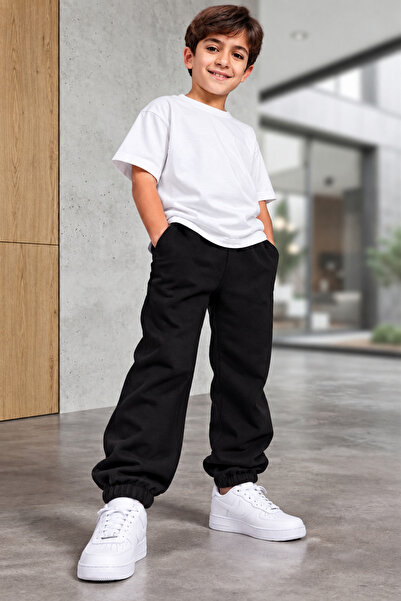 VODEXA Boys' School Sweatpants Black Rubber Cuffed Pockets Daily Comfortable ...