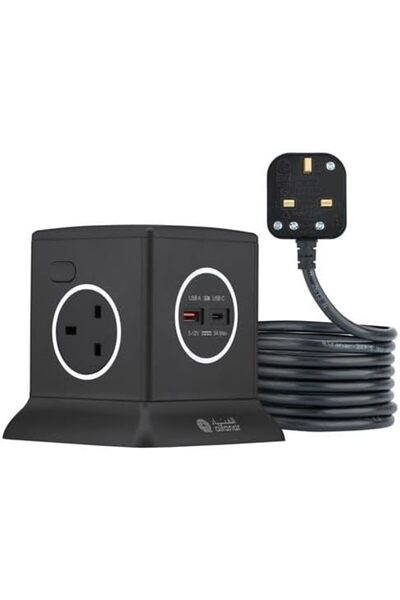 Alfanar برج تمديد الطاقة 3G 13A 230V مع مقبس مزود بمفتاح وكابل بطول 3 أمتار م...