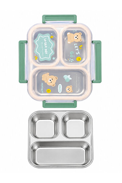 Generic Brand Kids Stainless Steel Lunch Box, 3 Compartment Lunch Box for Sch...