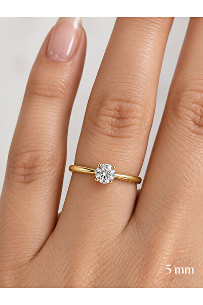POKAK Xuping Jewelry 14K Gold Altın Kaplama 5 mm Zirkon Taşlı Klasik Tektaş Y...