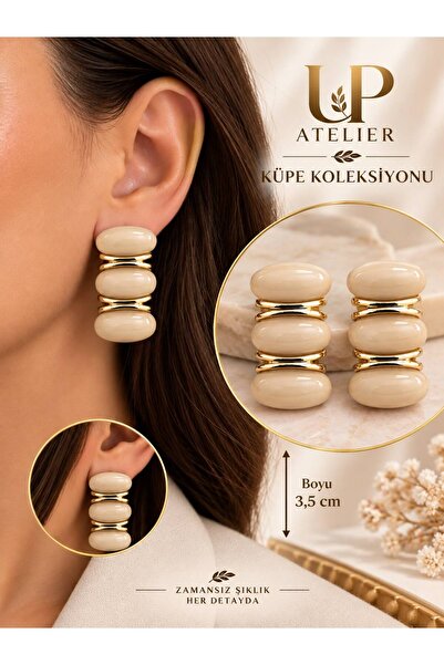 Up Atelier أقراط ذهبية مزينة بثلاثة أحجار مقاس 3.5 سم