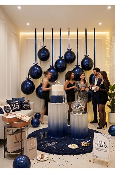 Lacivert Doğum Günü Balonu Seti-10'lu lacivert balon-lacivert kurdele