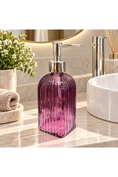 DECOFORM Kristal Çizgili Lüx Gümüş başlıklı Sıvı Sabunluk,Mor,Füme Renk 250ml