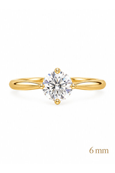 POKAK Kadın Xuping 14K Gold Altın Kaplama 6 mm Zirkon Taşlı Klasik Tektaş Yüzük