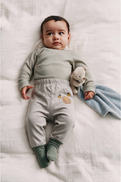 Mother Love %100 Organik Pamuk Çoraplı Bebek Alt Pijama Arı