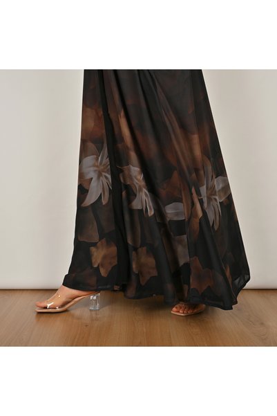 HAWRAA ABAYA عباية لف دبل فيس بتصميم صيفي وقصة كلوش انسيابية ، اسود وبني