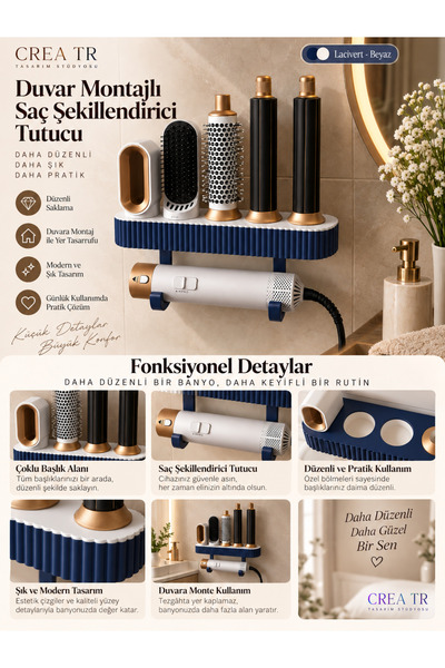 Airwrap Uyumlu Saç Şekillendirici Duvar Standı Banyo Askısı Organizer Askı Aparatı