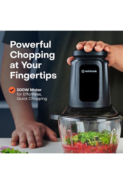 Nutricook قطاعة وفرامة زجاجية متعددة الأغراض، 500 واط، سعة 1.2 لتر مع نظام شفرات ستانلس ستيل قابلة للفصل، سهلة الاستخدام
