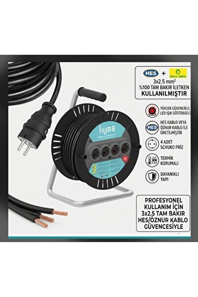 DC-ELEKTRO 4 LÜ MAKARALİ (20 METRE) 3X2.5 YÜZDE YÜZ TAM BAKİR HES VEYA ÖZNUR ...