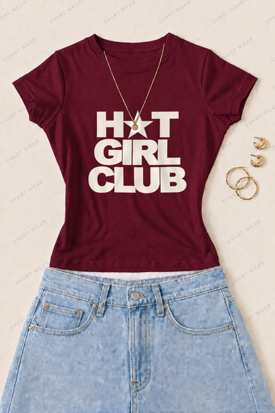SVART WEAR Γυναικείο μπλουζάκι Hot Girl Club με στάμπα από βαμβάκι Lycra - Βο...