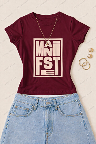 SVART WEAR Women's Manifeste Printed Cotton Lycra Slim Fit Body T-Shirt - Bur...