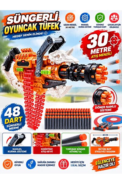 BYCEGU Dev Büyük Boy Oyuncak Dart Sünger Atan Oyuncak Tüfek 48 Dart 30 Metre ...