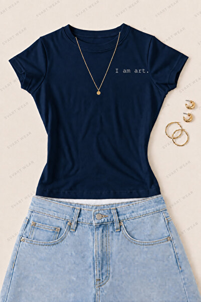 SVART WEAR تي شيرت نسائي من I Am Art مطبوع من القطن الليكرا بقصة ضيقة - أزرق ...