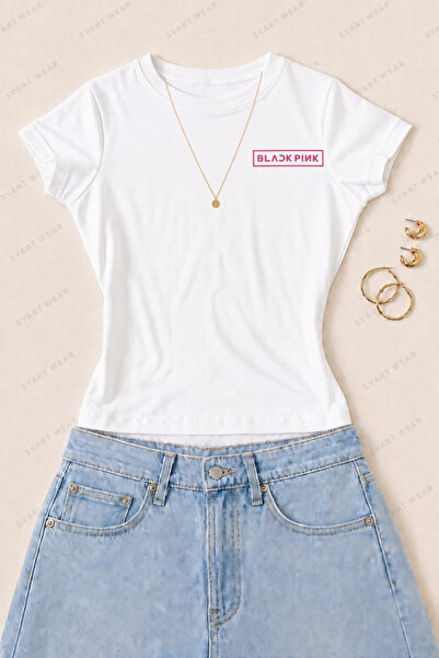 SVART WEAR Γυναικείο μπλουζάκι με στάμπα Blackpink από βαμβακερό Lycra - Λευκό