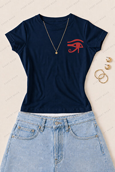 SVART WEAR Tricou de damă din bumbac și lycra cu imprimeu Ochiul lui Horus, c...