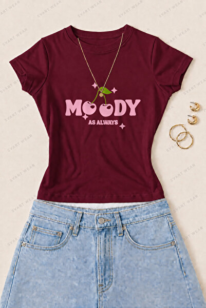 SVART WEAR تي شيرت نسائي ضيق من القطن والليكرا مطبوع عليه Moody Cherry - أحمر...