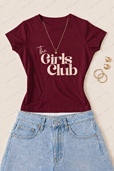 SVART WEAR Γυναικείο μπλουζάκι The Girls Club με στάμπα από βαμβάκι και λύκρα...