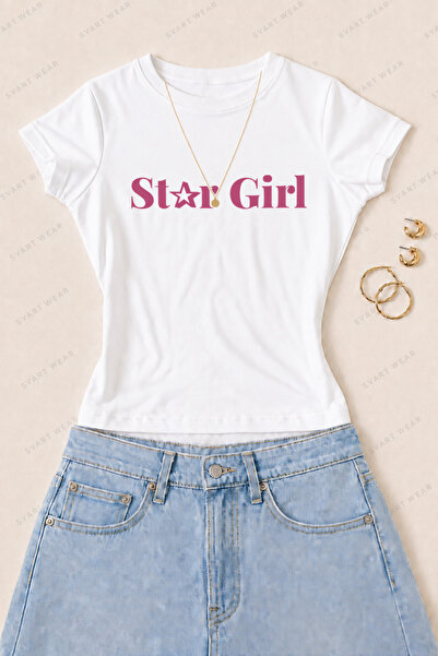 SVART WEAR Γυναικείο μπλουζάκι Star Girl με ροζ στάμπα από βαμβάκι Lycra - Λευκό