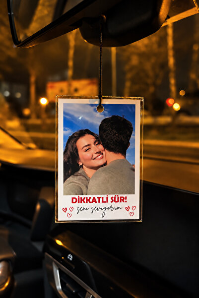 Kişiye Özel Fotoğraflı Dikiz Aynası Süsü Dikkatli Sür Orijinal Ürün Mini Buket, Kokusuz, Sevgiliye Hediye