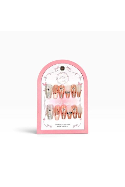 GENRE 130-Bow and Crystal Shiny Nails Handmade 3D