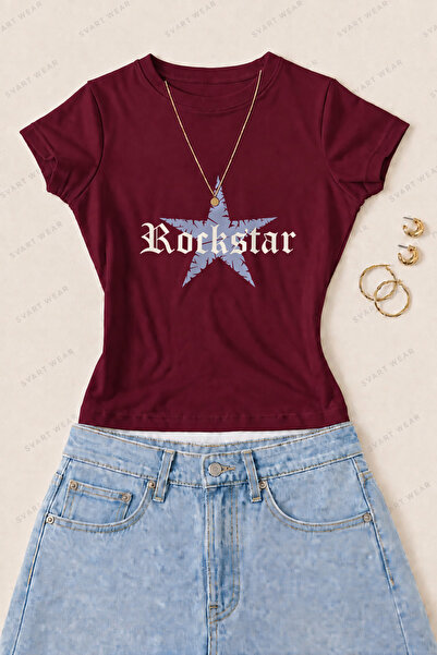 SVART WEAR Γυναικείο μπλουζάκι Rockstar Star με στάμπα από βαμβάκι Lycra σε σ...
