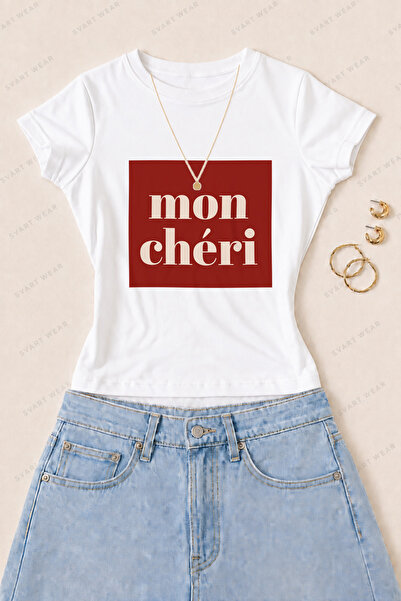 SVART WEAR Γυναικείο μπλουζάκι Mon Chéri με στάμπα από βαμβάκι και λύκρα σε σ...