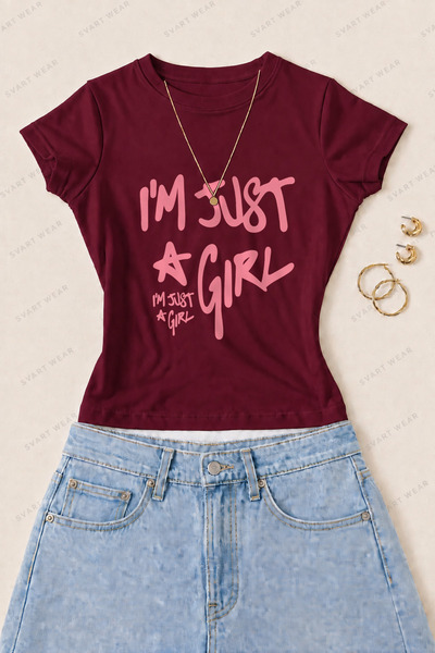 SVART WEAR Women's I'M Just a Girl Printed Cotton Lycra Slim Fit Body T-Shirt...