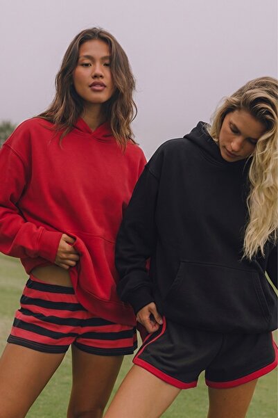 The Champ Clothing Unisex 2’li Oversize Basic Hoodie Siyah & Kırmızı – Kapüşo...