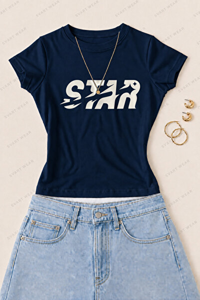 SVART WEAR Γυναικείο μπλουζάκι με στάμπα Star Typography από βαμβάκι Lycra - ...