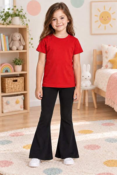 VODEXA Girls' Spanish-Cut Black Leggings – Elastic Fabric Comfortable Fit Cas...