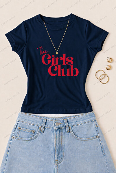 SVART WEAR Γυναικείο μπλουζάκι The Girls Club με στάμπα από βαμβάκι και λύκρα...