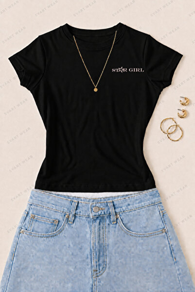 SVART WEAR Γυναικείο μπλουζάκι Star Girl με στάμπα από βαμβάκι Lycra - Μαύρο