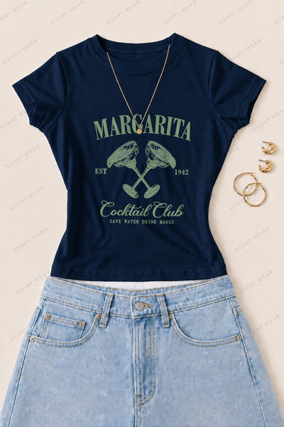 SVART WEAR تي شيرت نسائي ضيق من القطن الليكرا مطبوع عليه Margarita Cocktail C...