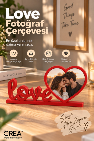 Genel Markalar Love Fotoğraf Çerçevesi Kırmızı Dekoratif Masaüstü Çerçeve Sev...