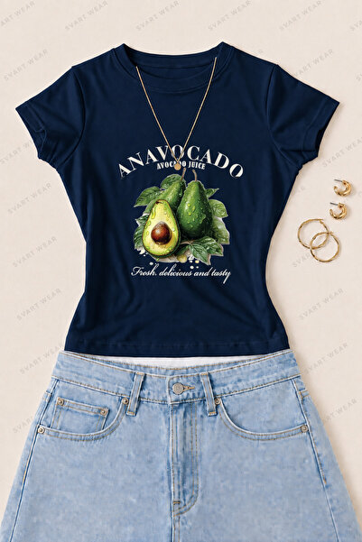 SVART WEAR Γυναικείο μπλουζάκι από βαμβακερό λύκρα με στάμπα αβοκάντο - Μπλε ...