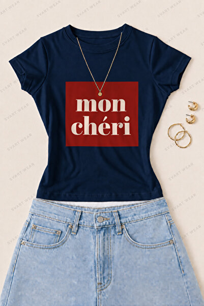 SVART WEAR Γυναικείο μπλουζάκι Mon Chéri με στάμπα από βαμβάκι και λύκρα, στε...