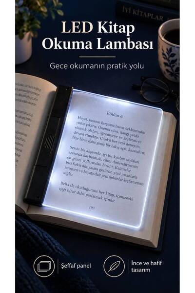 Evgereçlerim Göz Yormayan Led Panel Kitap Okuma Işığı Şeffaf Sayfa Arası Aydı...